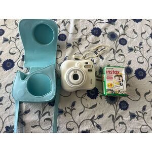 Fujifilm Instax MINI 25 Instant Film Camera (White) Bundle, Includes film, Blue
